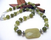 Gemstone Beaded Necklace Olive Green Serpentine Jade