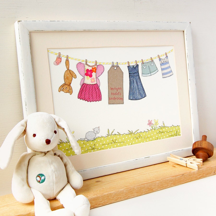 Personalised Little Girl's Washing Line Art Print