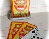 Vintage Retro Mod Owl on Branch Playing Cards - Yellow Background (Pack of 6)