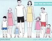 FULL FAMILY SET paper dolls - easy for you to customize with your own photos - printable pdf - instant download