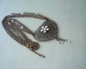 Antique Brass Crystal Heart Chain Necklace