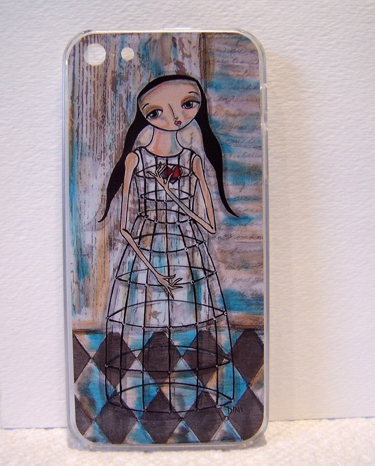 iPhone Skin Case G5 Original art print painting - dress form cage love heart