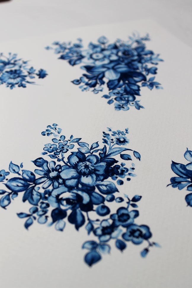 Indigo Floral Study 1 - watercolour original