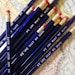 We are what we make pencil 6 pack in metallic blue. Made in USA.
