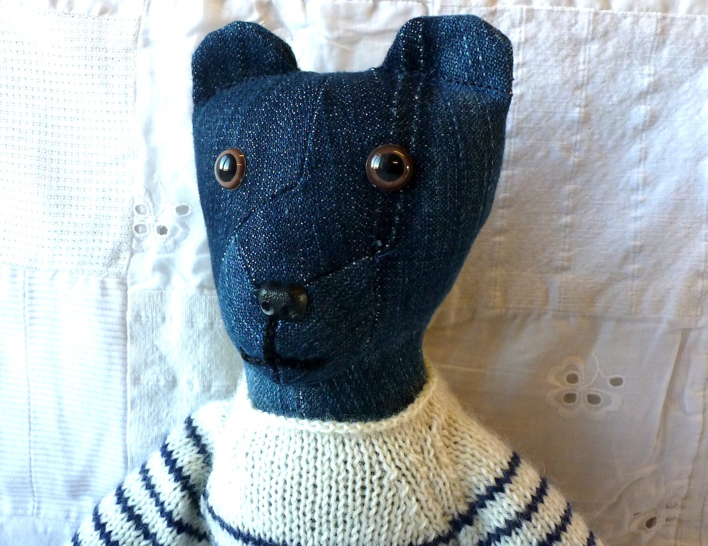 Mr Ted With Cream And Blue Knitted Jumper