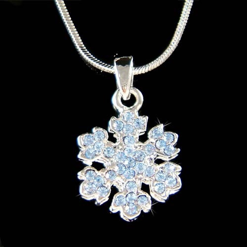 Dainty Swarovski Crystal Baby Blue SNOWFLAKE Snow Flake Xmas Holiday Pendant Necklace Christmas Gift New