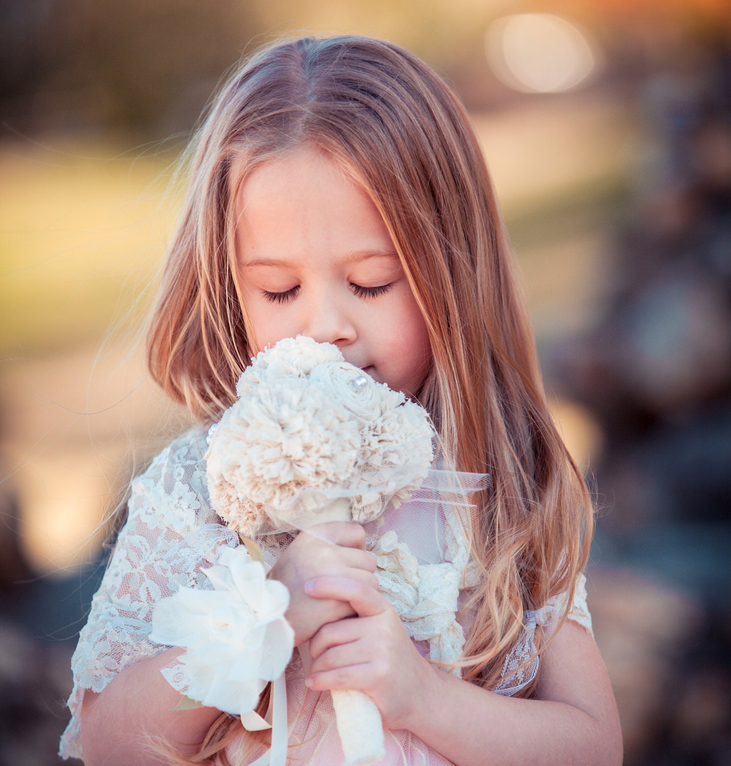 Small Fabric Flower Bouquet - Wedding, Vintage Wedding - Fabric Bouquet, Fabric Flower, Junior Bridesmaid Fabric Bouquet