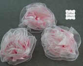 Pink Gathered Roses - 3 Fabric Flowers - Millinery, Altered Couture, Hair Flowers, ribbon rose