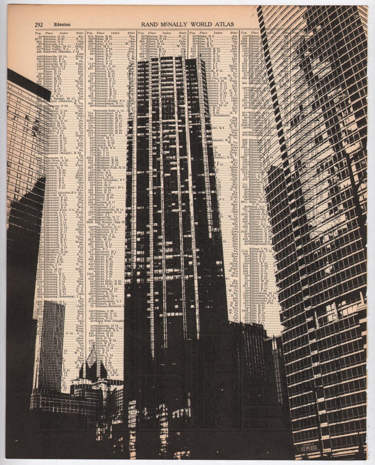 Chicago - Dark City no5 - 11 x 14 Book Page Print - Downtown Skyscrapers