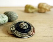 Vintage Button Brooch, Compass Rose Celluloid Button Jewelry Gray Black