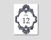 Baroque Table Numbers Signs for Weddings Receptions Bridal Showers Table Numbers Baby Shower French Party  Art Deco Black Damask Ornate