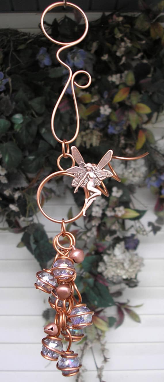 Fairy Copper and Glass Gypsy Wind Chimes / Windchime Garden Art Suncatcher Lilac Fantasy - DragonflyDreams1