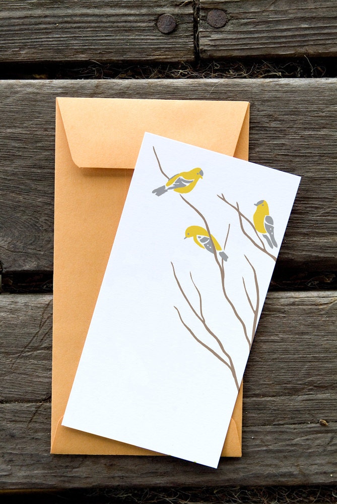 Goldfinch on Bare Branches - 8 Blank flat notecards and manilla envelopes