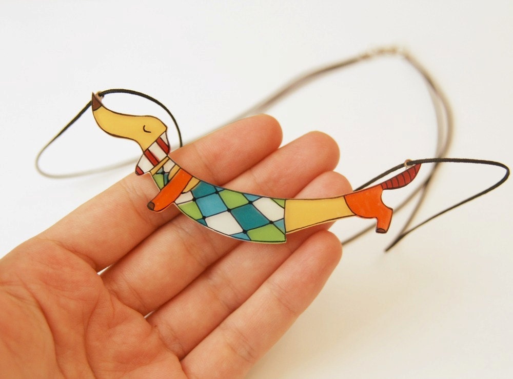 Dachshund jewelry - Dachshund dog necklace - Acrylic colorful jewelry ...
