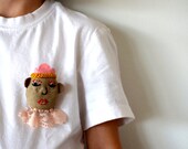 brooch, pin, embroidered circus character , cloth , ''the girl clown''