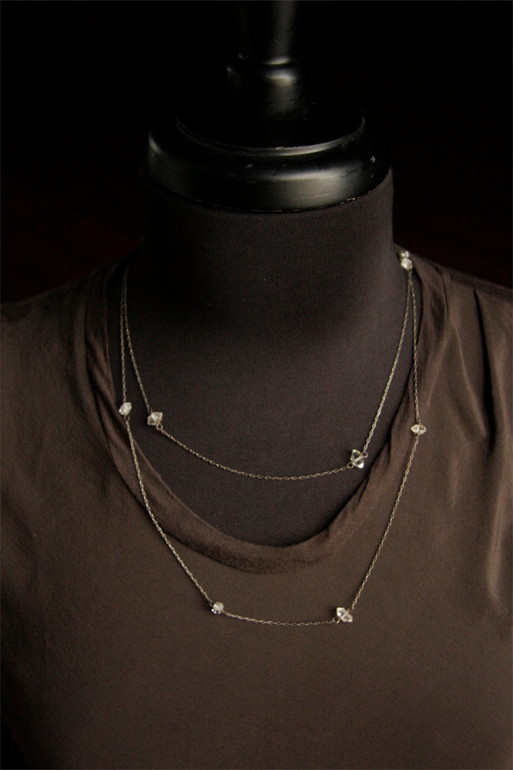 Herkimer Diamond Necklace on Oxidized Chain