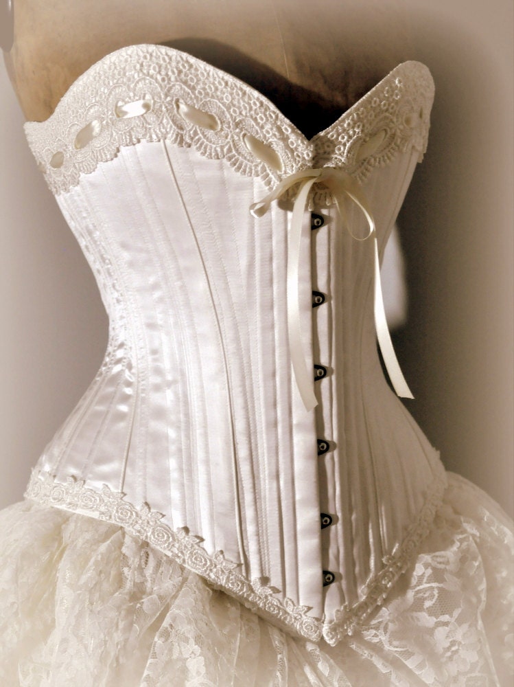 Ivory Wedding Dress- Silk corset and bustle skirt, Victorian Weddings