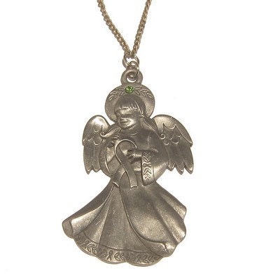 Peridot Necklace 02 Pendant Crystal Healing Angel Silver Green Stone Pewter 24"