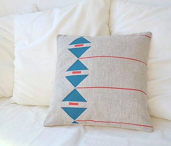 Beige linen pillow cover with geometric patterns inspiration