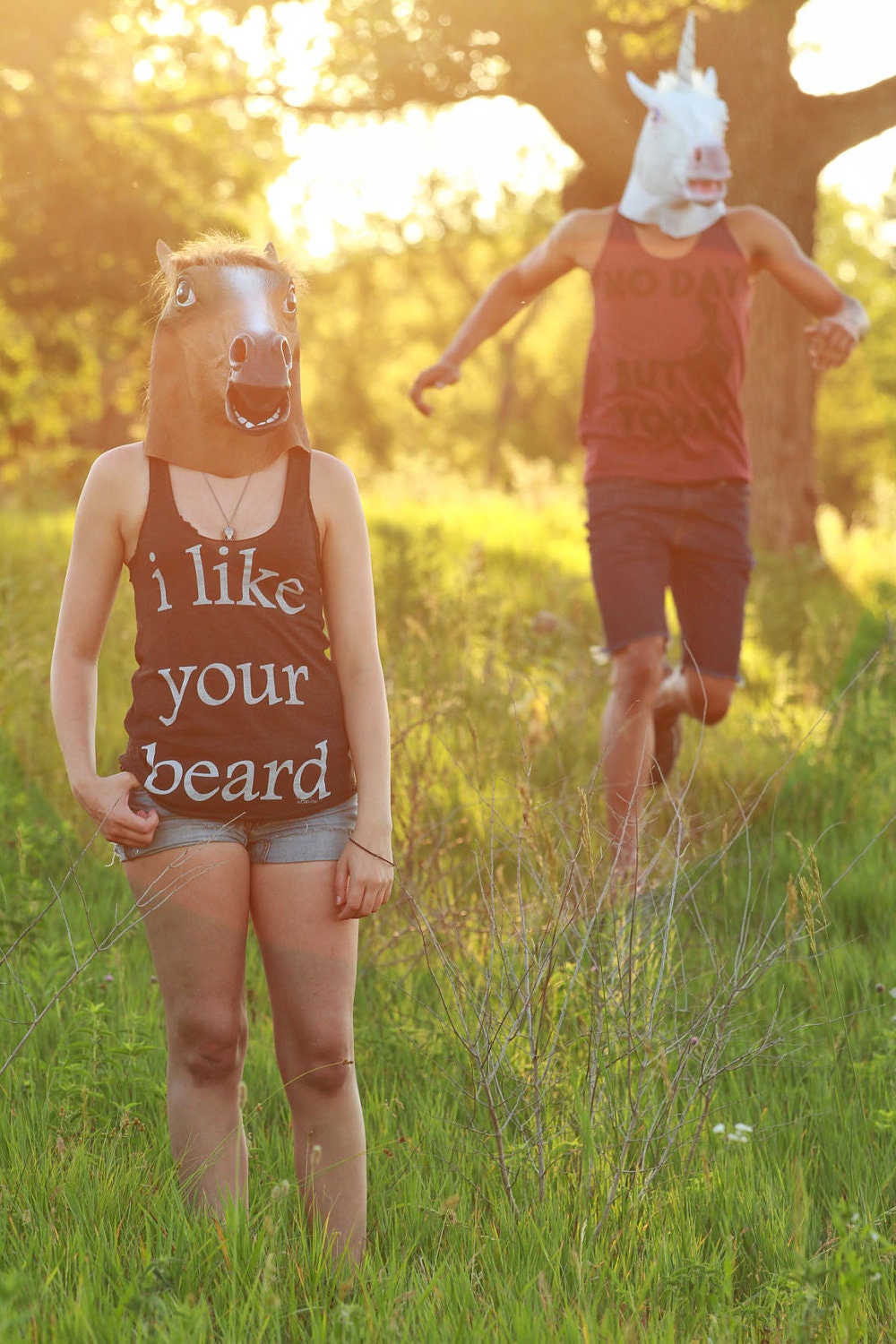 I Like Your Beard printed on US Made American Apparel Tri-Blend Black Racer Back Tank Top