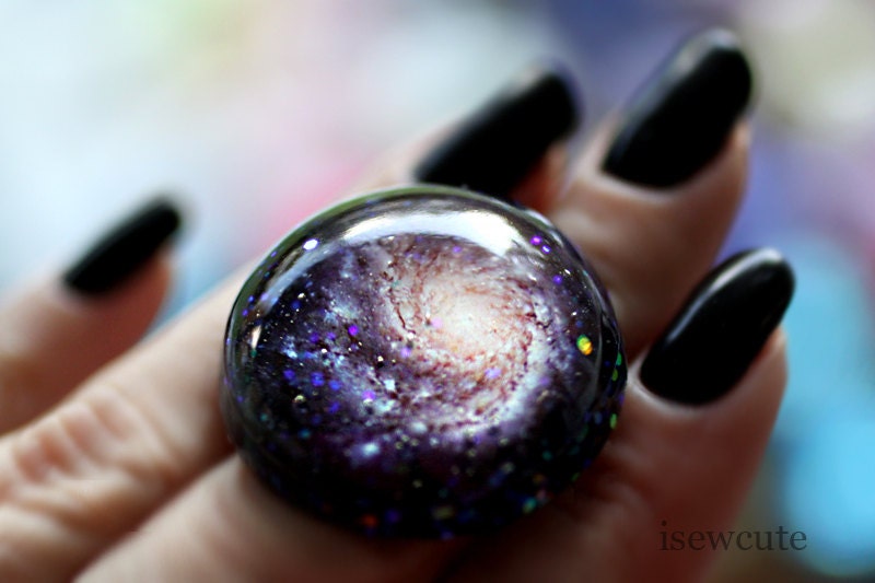 Pinwheel Galaxy M101 Fashion Statement Glitter Hubble Photo Stardust Ring Modern Resin Jewelry Giant Dome Resin Fashion Ring by isewcute
