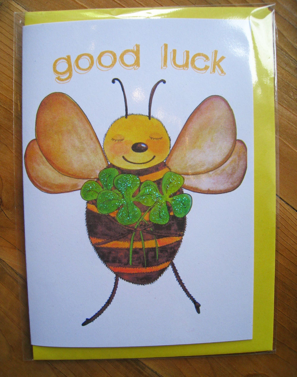 Good Luck Bee Card - Made with Recycled Paper - Illustration by Giulia Mauri