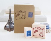 Bon Voyage Rubber Stamp Set Vintage Suitcase Luggage and Passport - Destination Wedding Travel Scrapbook Getaway