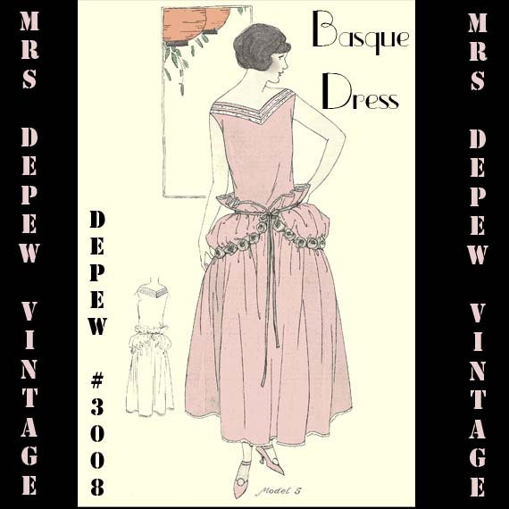 Vintage Sewing Pattern Instructions 1920's Flapper Easy Basque Dress Ebook PDF Depew 3008 -INSTANT DOWNLOAD-