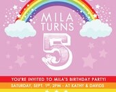 Rainbow Birthday Party Invitation - Somewhere Over the Rainbow- Digital DIY Print Your Own file 5x7 or 4x6 inches -Item 115