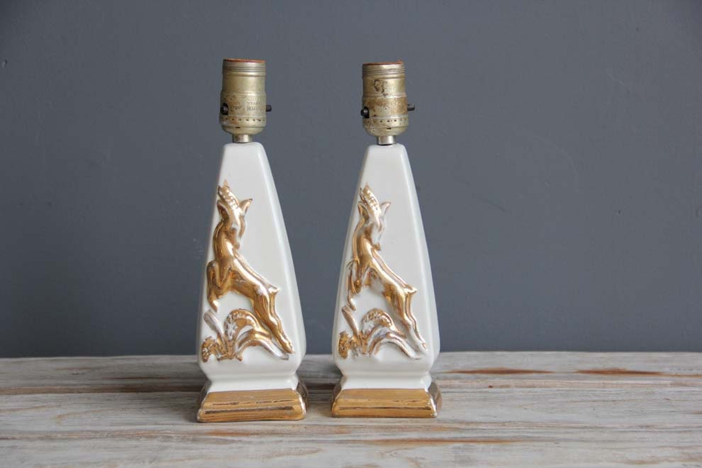 Pair of Gold Gazelle Regency Table Lamps