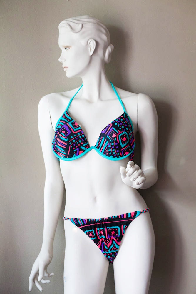 Vintage Tribal Neon Bikini - Size Medium