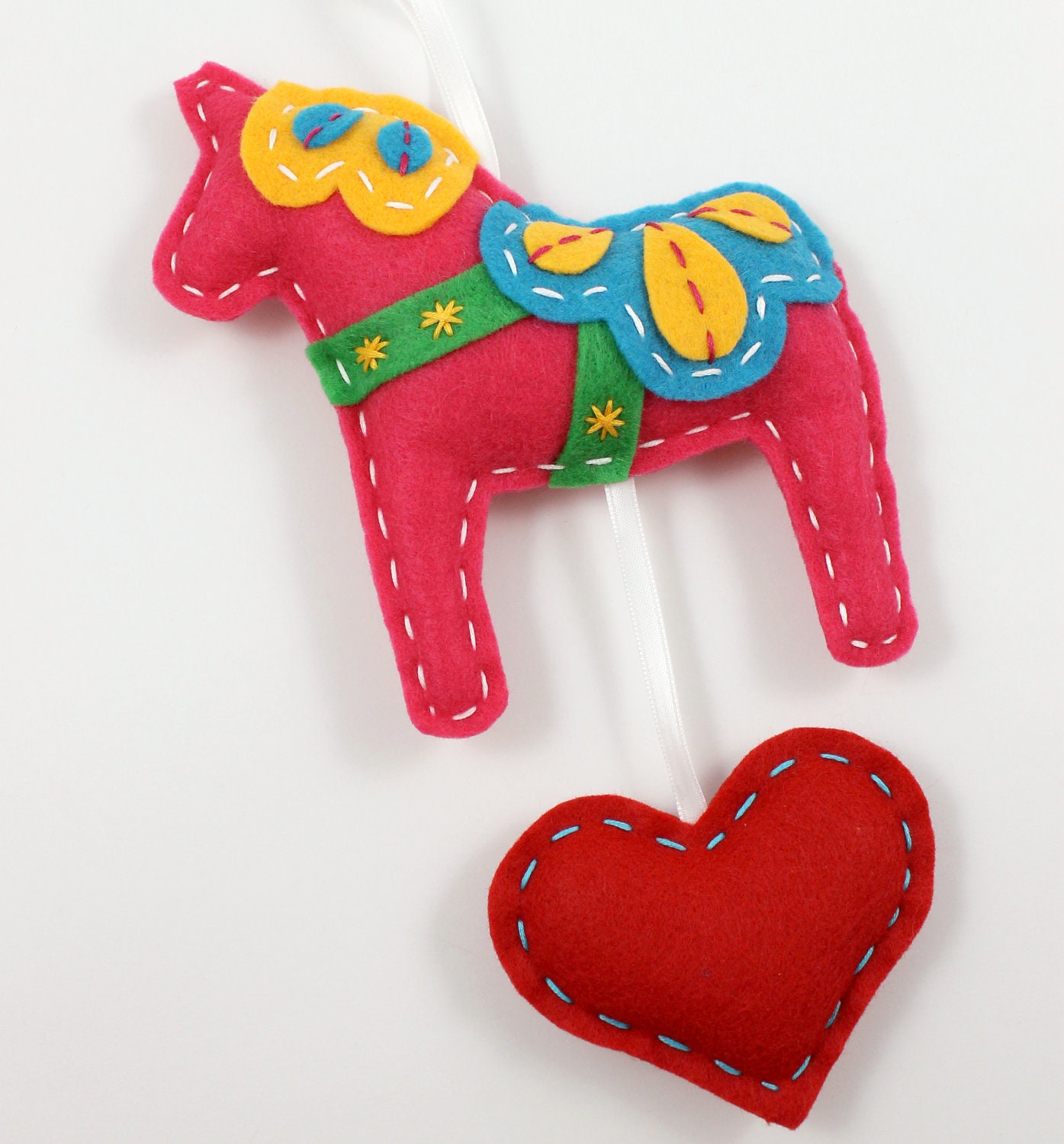 Felt Dala Horse Plush Wall Hanging Cute Pink Swedish Christmas MADE TO ORDER