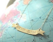 Personalized Banner Necklace, Custom Necklace, Hand Stamped, Brass & Gold Filled- Carpe Diem