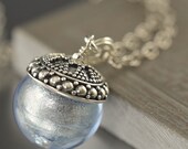 Light Blue round Venetian glass glass pendant necklace with sterling silver chain