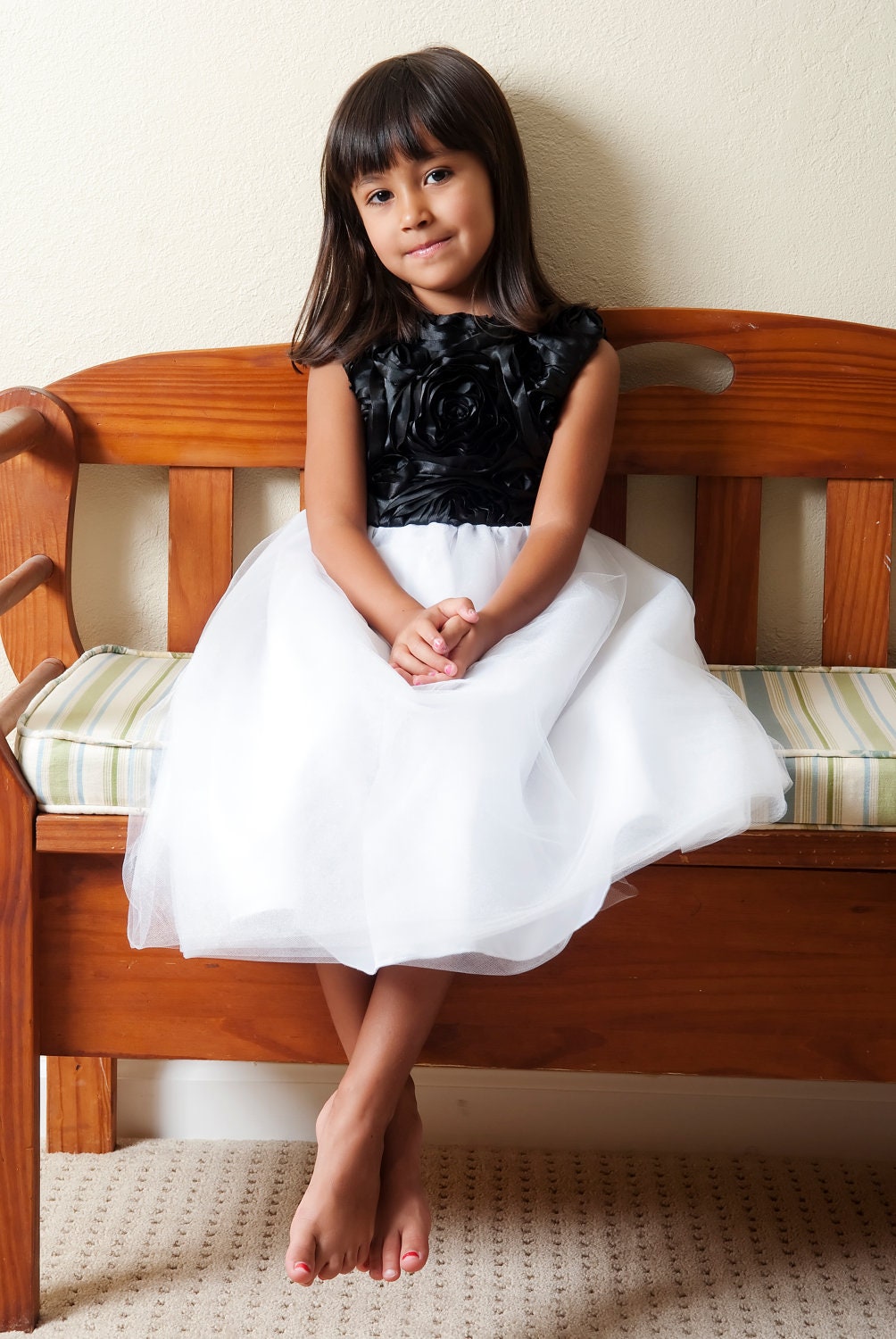 Amy... White Flower Girl Dress, Black and White Flower Girl Dress, Tulle Flower Girl Dress, 12m-5