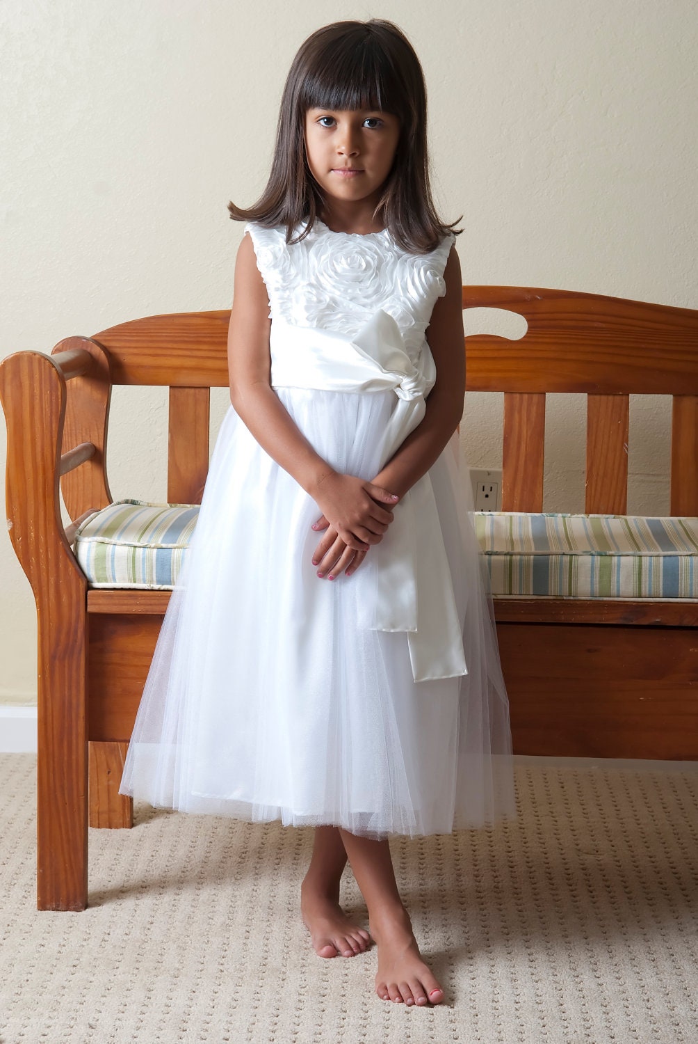 Flower Girl Dress, White Flower Girl Dress, White Tulle Flower Girl Dress, sizes 12m thru 5, The "Alia" dress