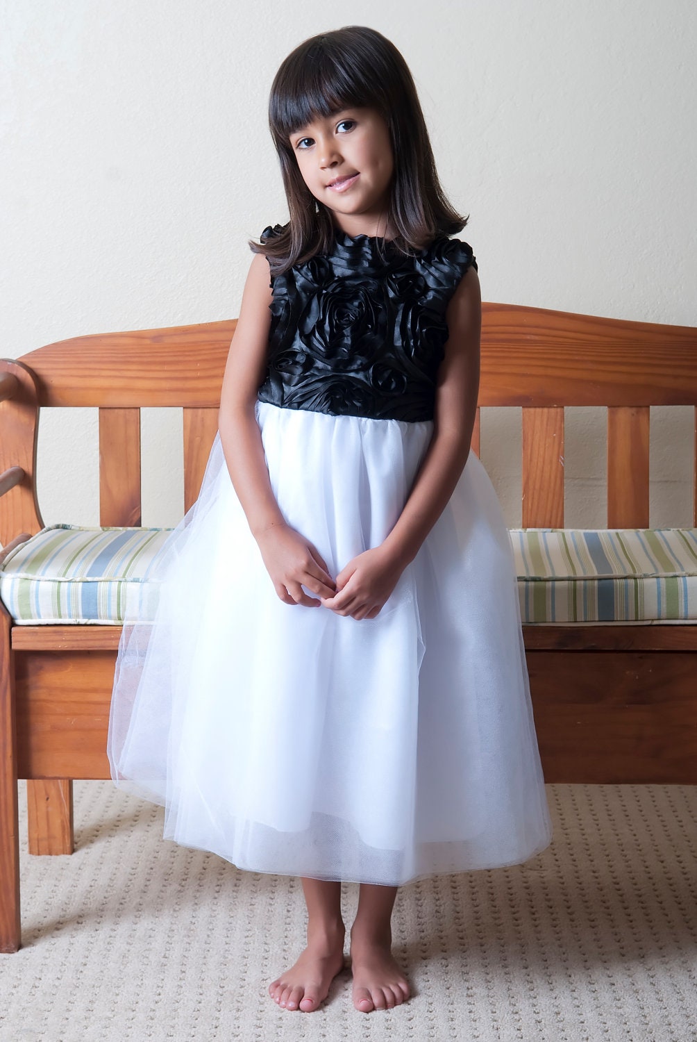 Amy... White Flower Girl Dress, Black and White Flower Girl Dress, Tulle Flower Girl Dress, 12m-5