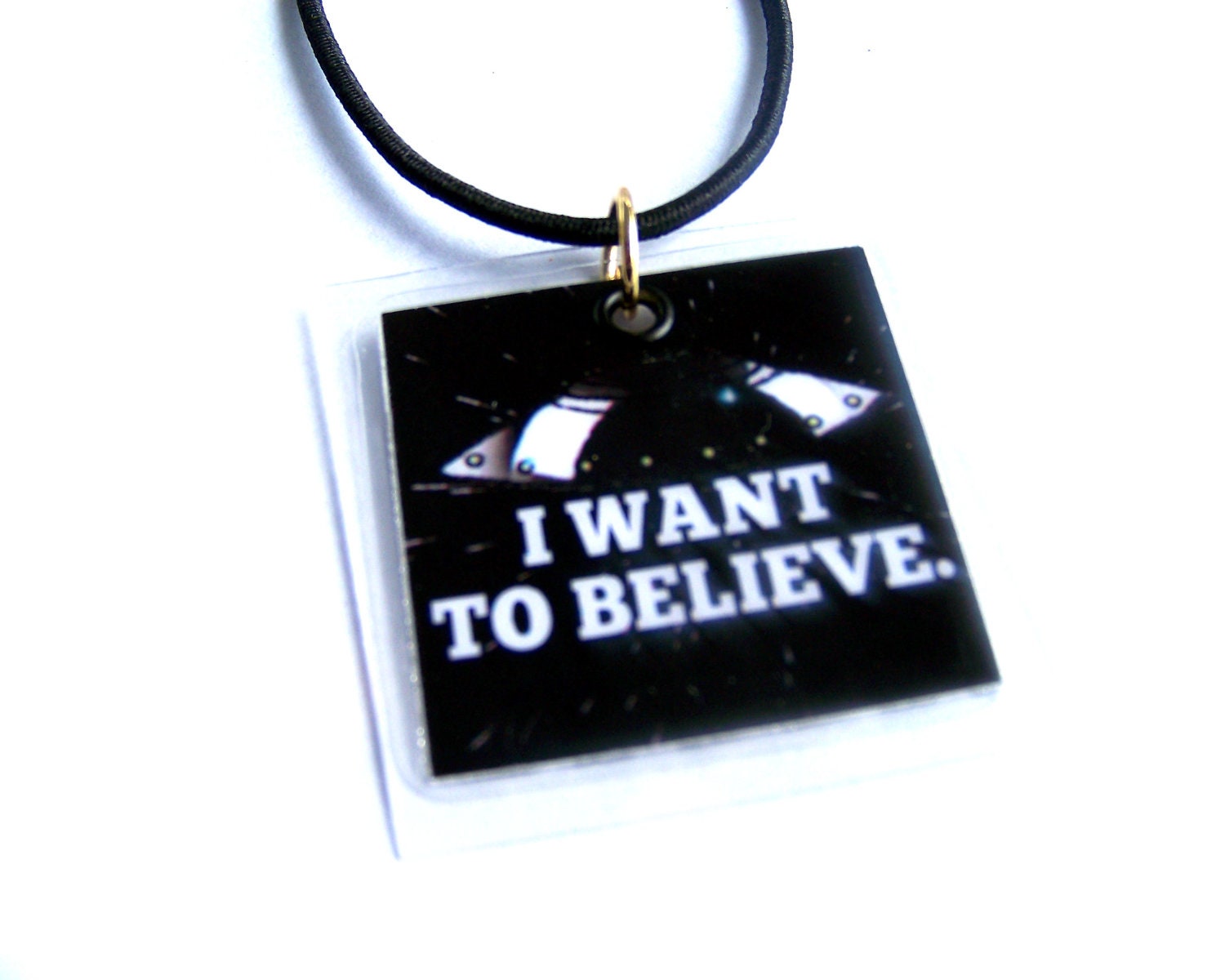 I Want To Believe, X-Files Necklace, Black & White Jewelry by Bohemian Bear, Affordable Costume Jewelry