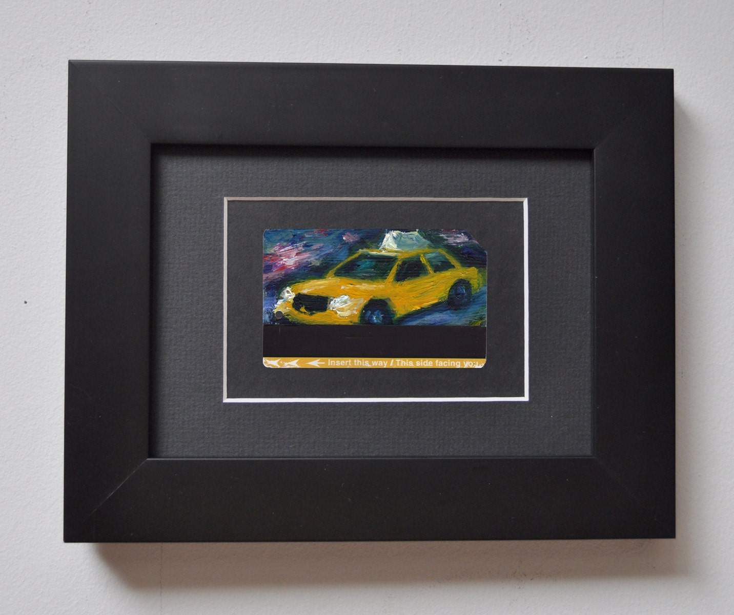 Art Oil Painting New York City Yellow Cab Taxi on Recycled NYC Subway Card