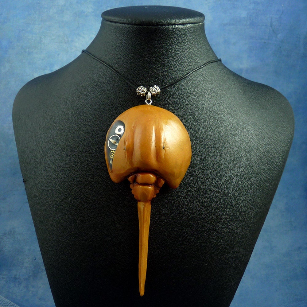 Brass Steampunk Horseshoe Crab Necklace, Handmade Sea Life Jewelry