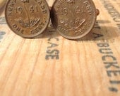 Vintage coin cufflinks, Newfoundland 1941, copper penny