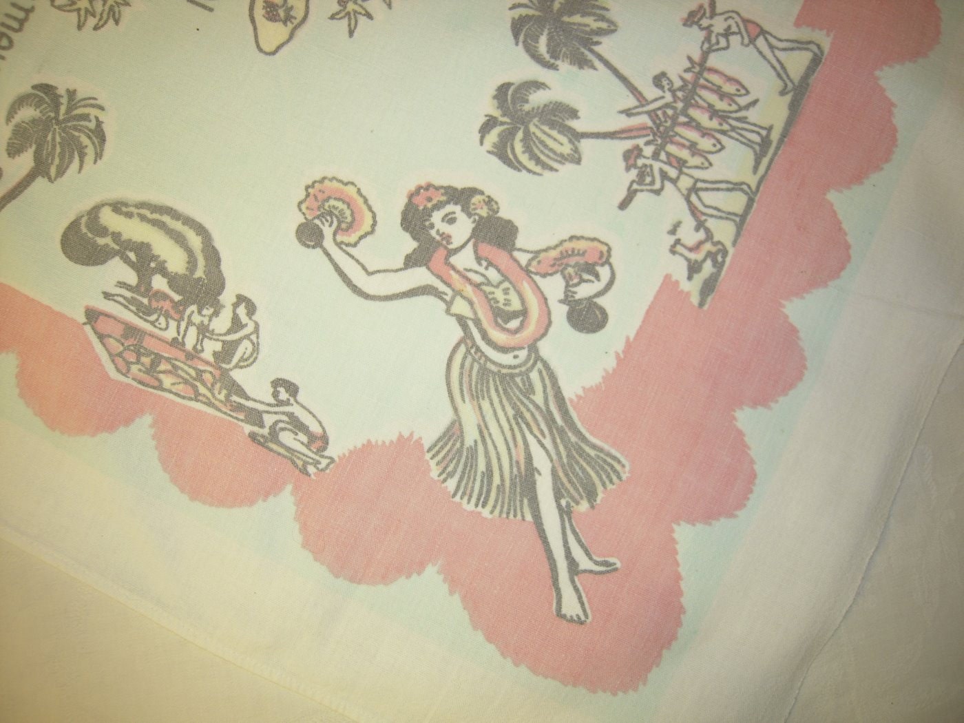Vintage SOUVENIR Tablecloth 1950's HAWAII Surf's Up