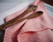 Lace Stripe in Coral and Embroidered Linen Tea Towels - free shipping