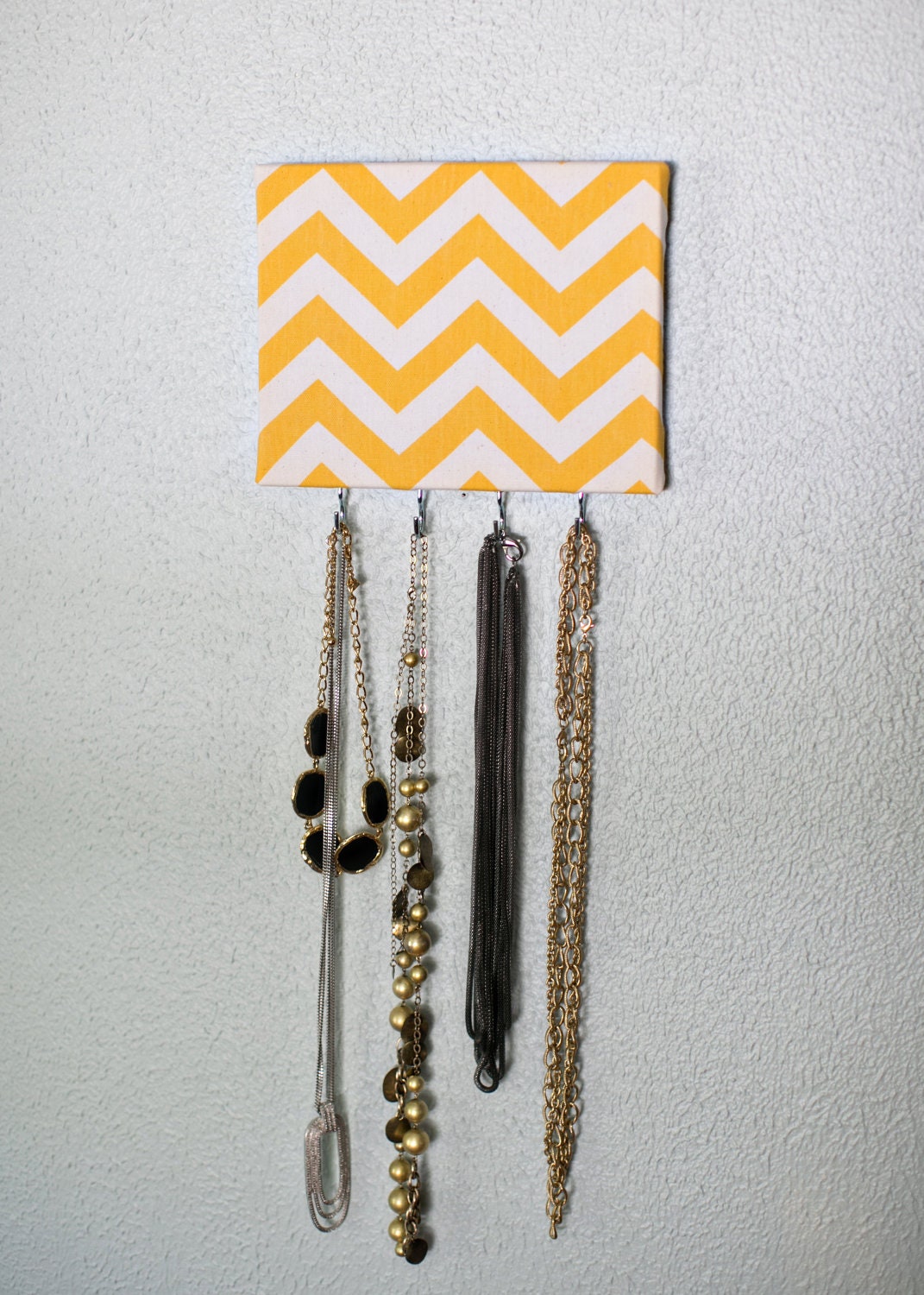 Yellow Chevron Jewelry Hanger with Hooks