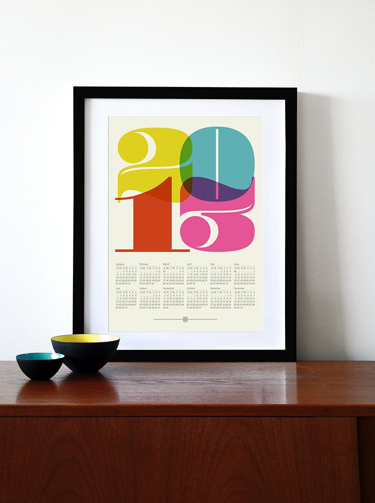 2013 calendar poster print retro vintage kitchen art Mid Century Modern retro office Eames - A3