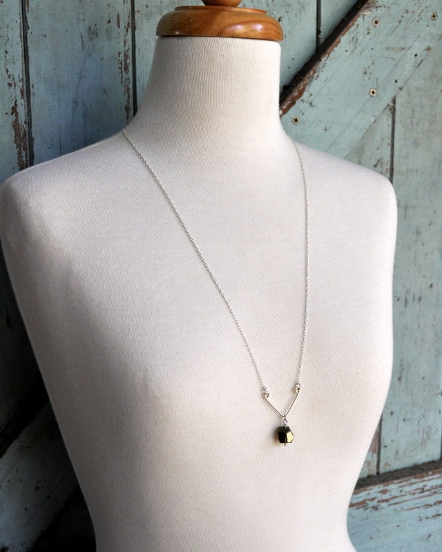 Mnemosyne Necklace. Long Version. Faceted pyrite gemstone on a sterling silver chevron and chain. Simple, modern jewellery by Epheriell