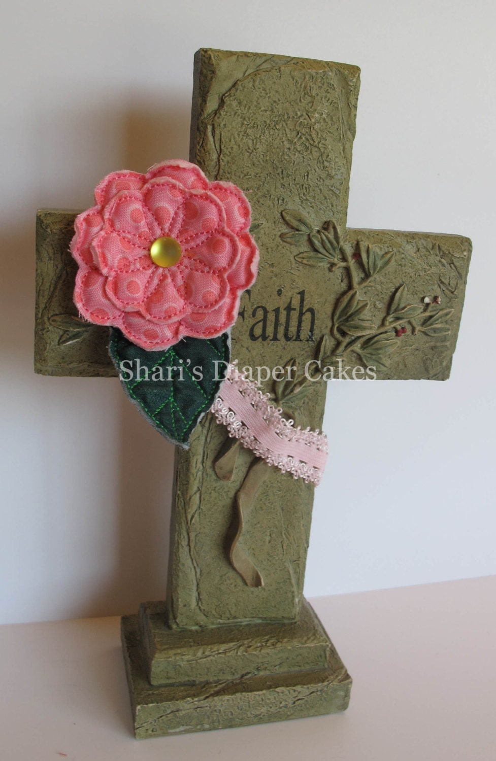 Puffy 3D Embroidered Flower Headband Pink Dot Print Fabric