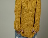 Simple is the best - Hand knitted Woman Sweater Eco Cotton Oversized in Mustard Yellow