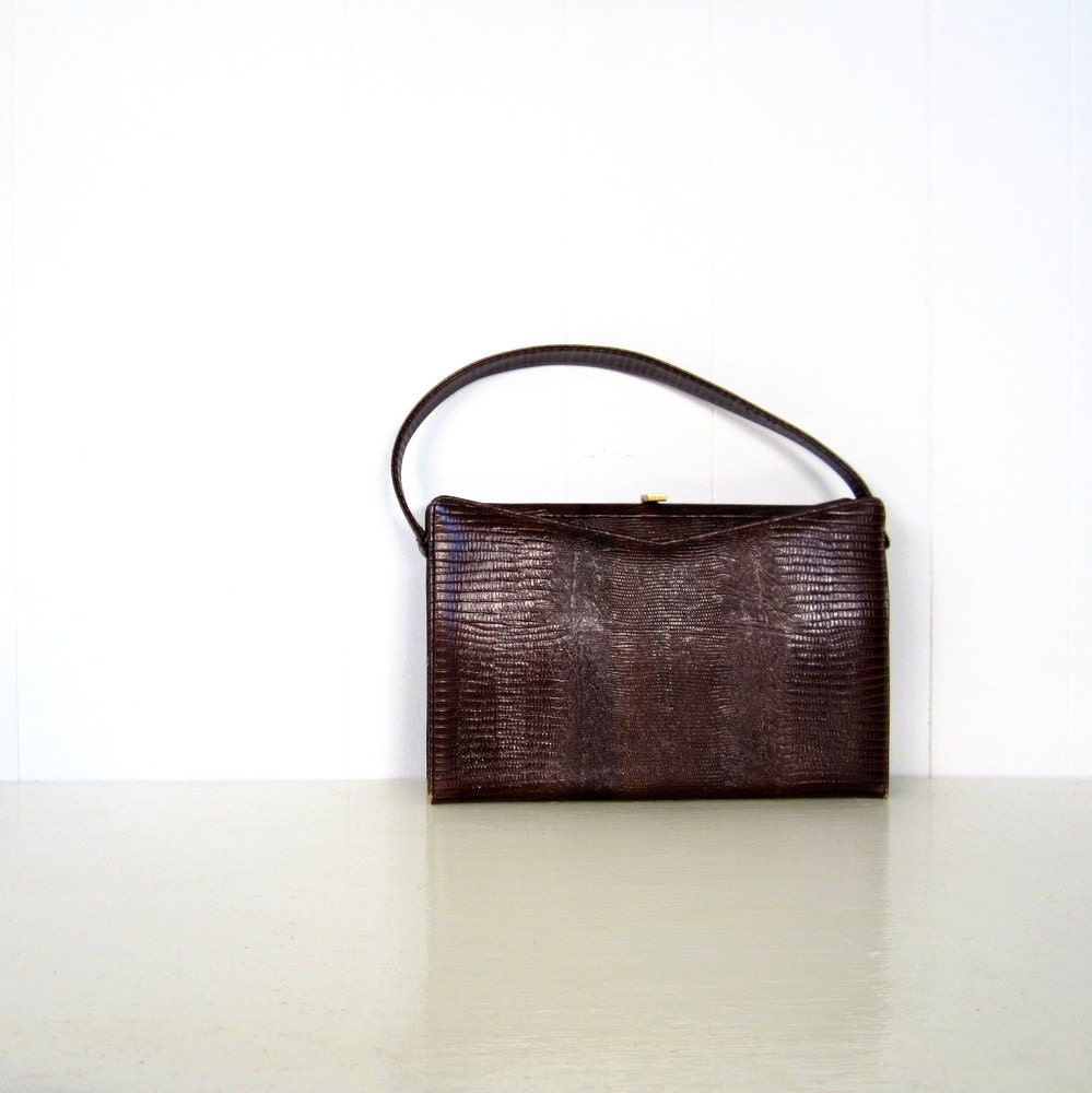 Vintage 1960s Purse / Faux Alligator Bag / 60s Handbag