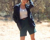 Plaid Blazer Vintage Navy and Green Preppy School Girl Tartan Plaid Blazer (s m)